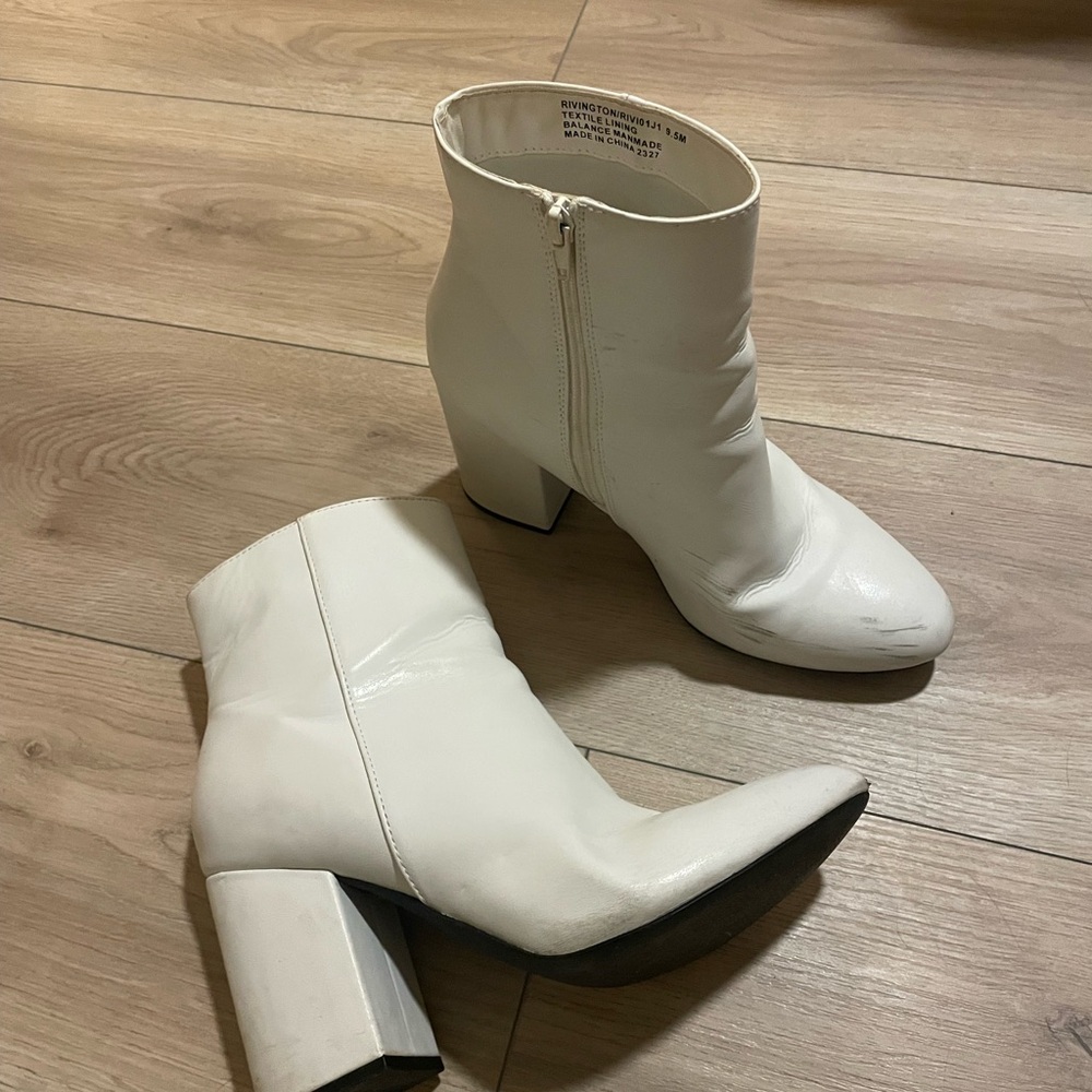 White Faux Leather Ankle Boots